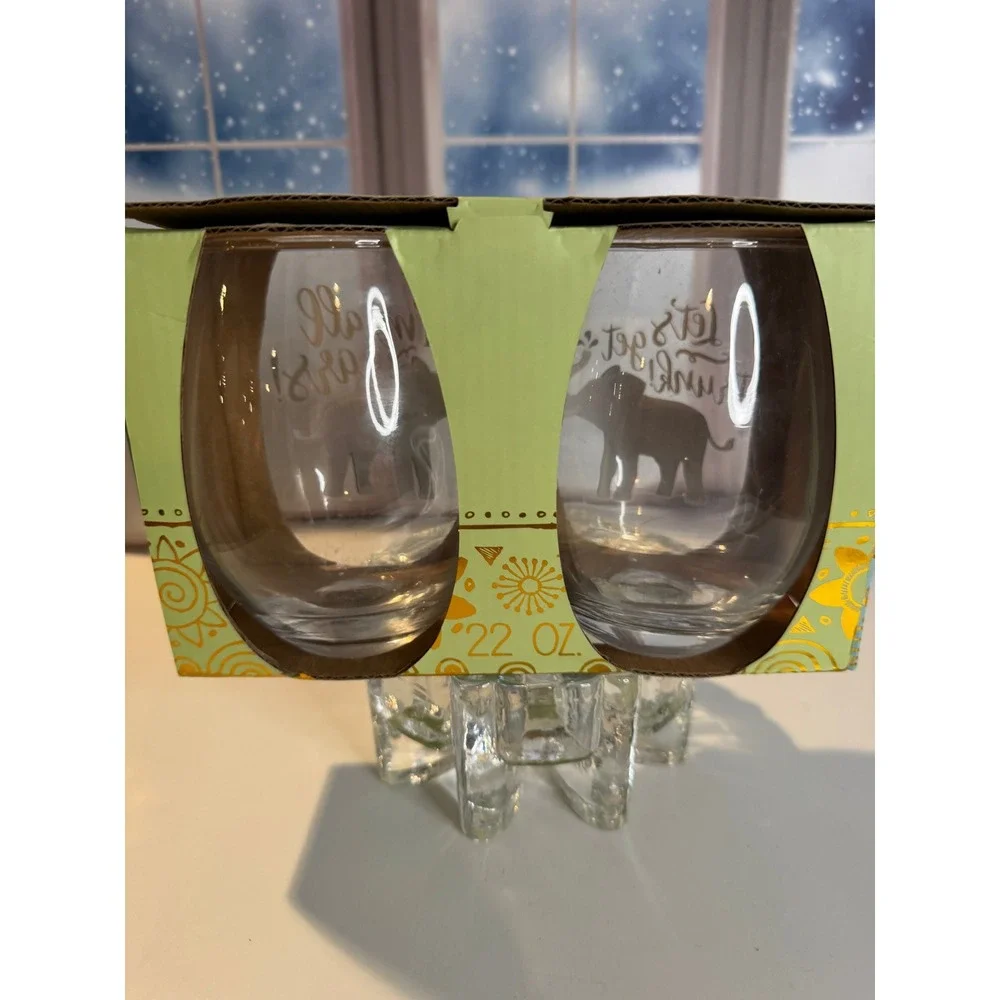 Brand New Elephant Stemless Wine Glasses – 22 oz‎ Set